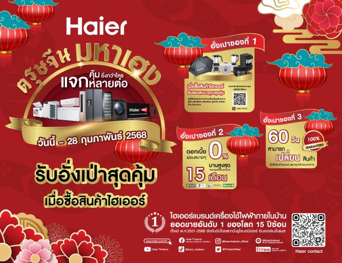 ไฮเออร์ ขานรับมาตรการ Easy E-Receipt 2.0 จัดโปรใหญ่รับปีมะเส็ง  ในกิจกรรม “ตรุษจีนมหาเฮง แจกหลายต่อ คุ้มยิ่งกว่าใคร”