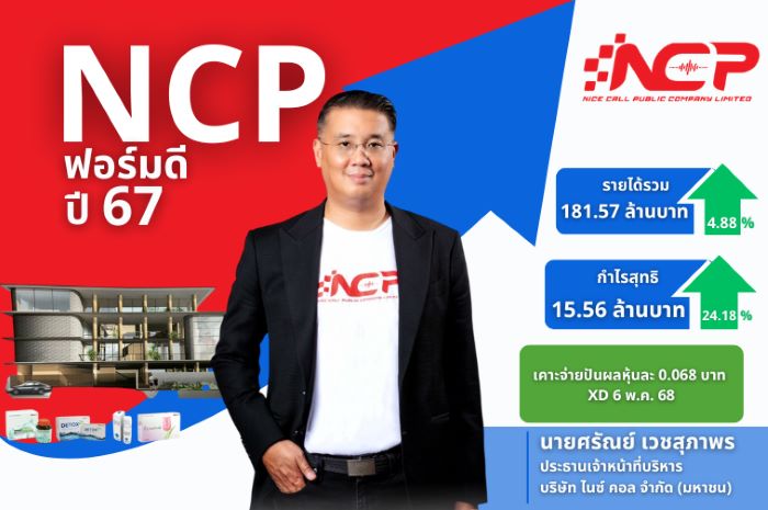 NCP สุดปัง! ปี 67 กำไรทะยาน 24.18%  บอร์ดเคาะปันผล 0.068 บาท ขึ้น XD วันที่ 6 พ.ค.นี้